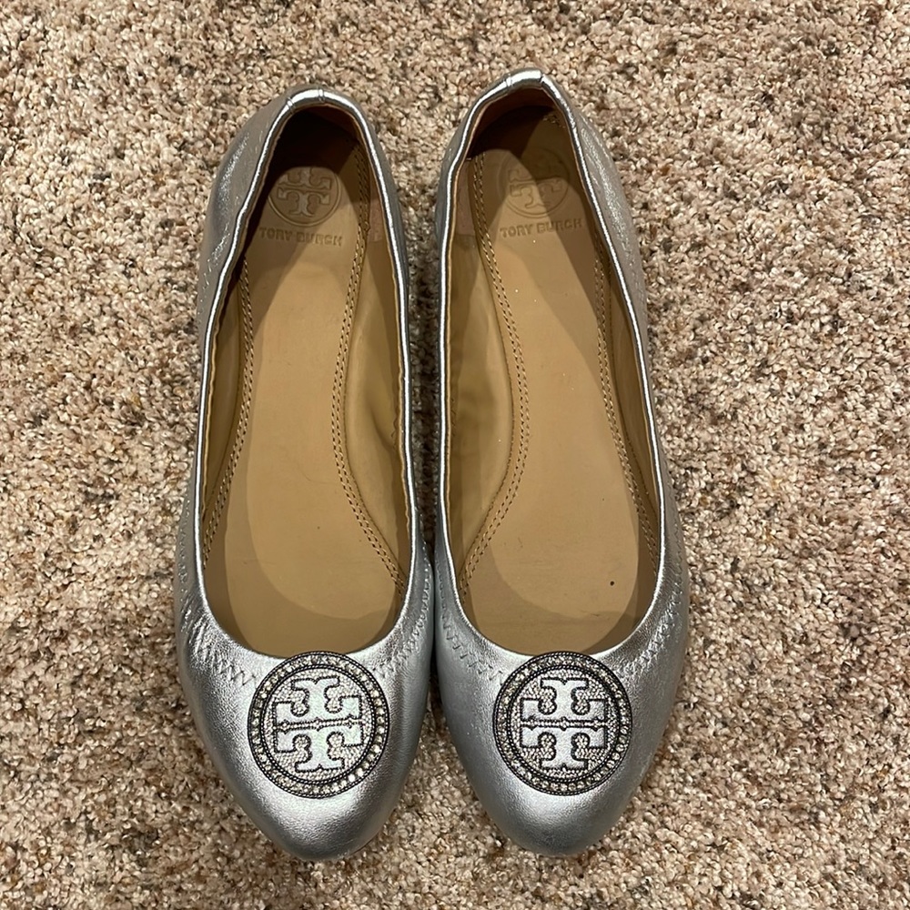 Tory Burch, ballet flats, size 8, silver